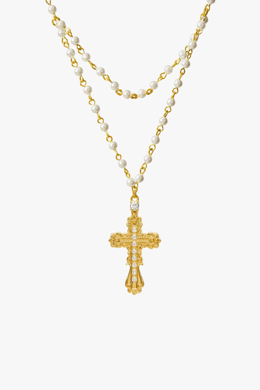 Minimalist Personality Gothic Style Cross Shell Pearl Necklace YUNA