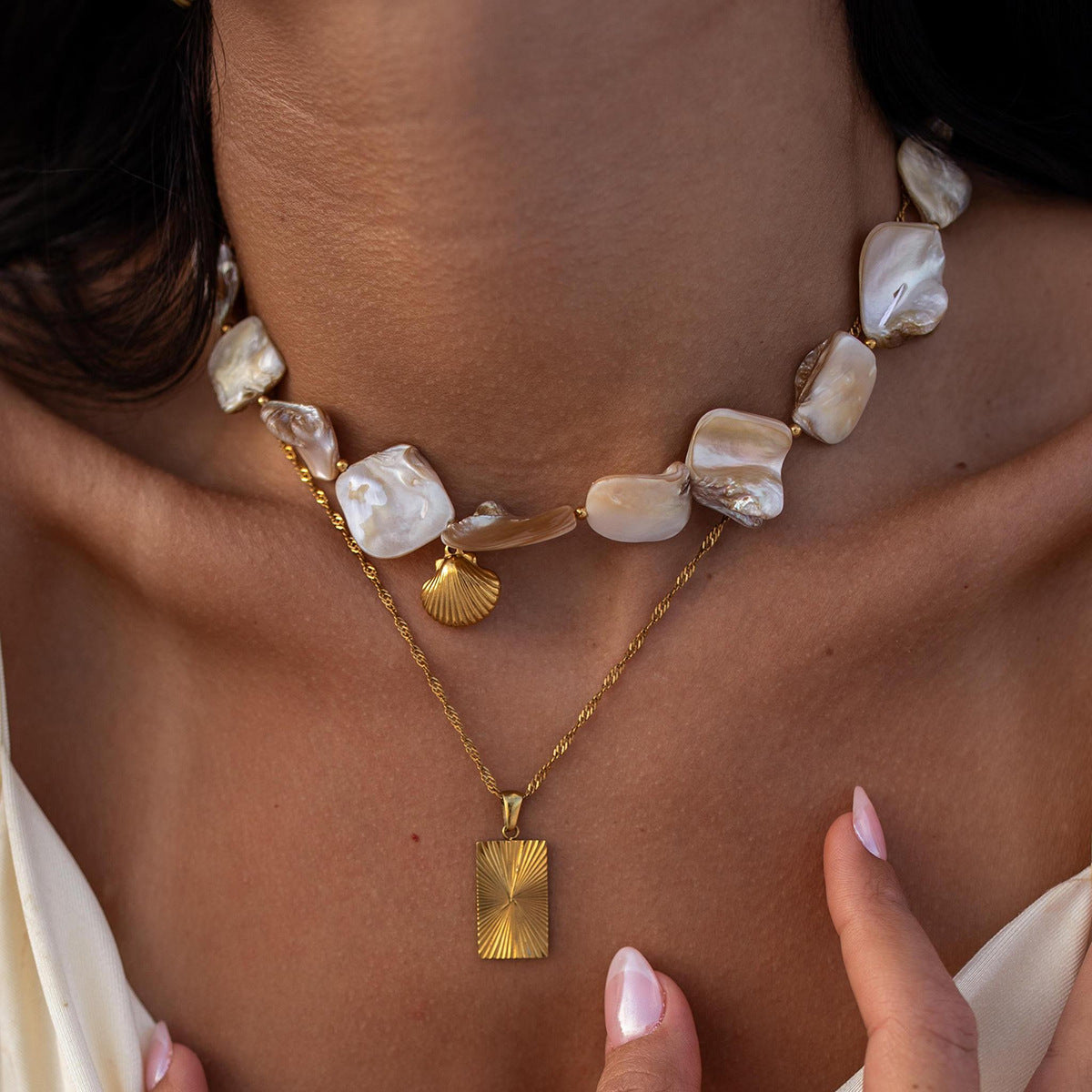 Aquamarine Seashell Necklace null