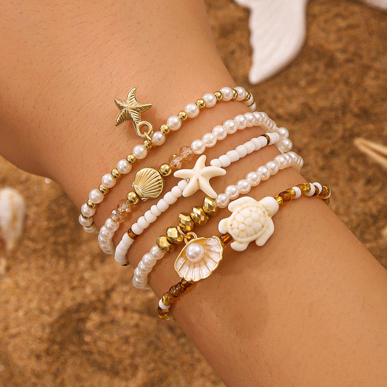 Starfish & Turtle Beaded Set